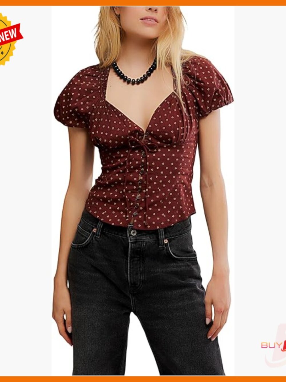 Summer Printed Blouse Short Sleeve Cotton Classic Fit Crew Neck